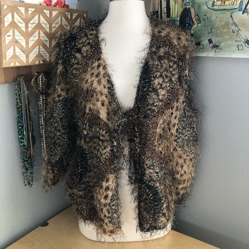 MLLE GABRIELLE Cardigan Women's size 14 Metallic Black & Gold Chunky Knit NEW